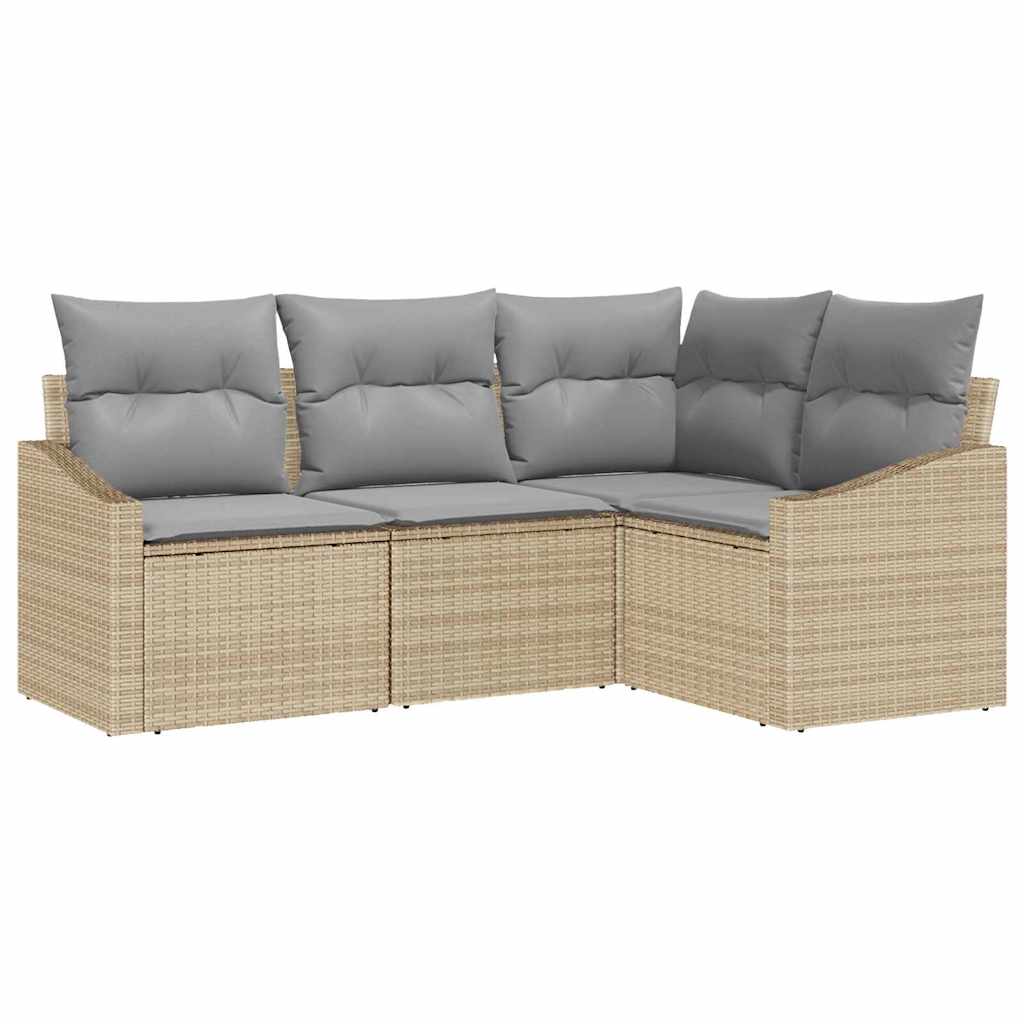 Gartensofa-set mit Kissen 4 pcs Beige und Hellgrau Poly-Rattan