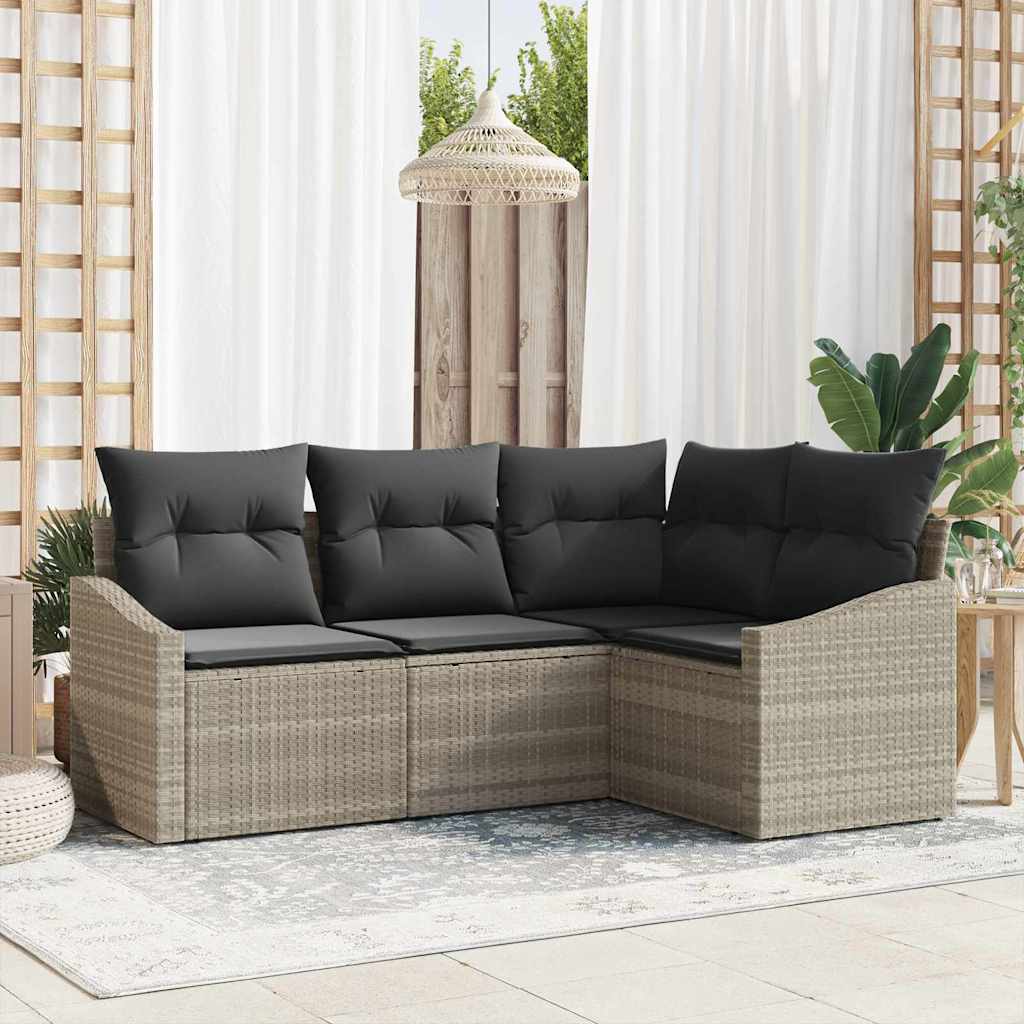 Gartensofa-set mit Kissen 4 pcs Hellgrau Poly-Rattan
