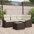 Gartensofa-set mit Kissen 5 pcs Braun und Creme Poly-Rattan