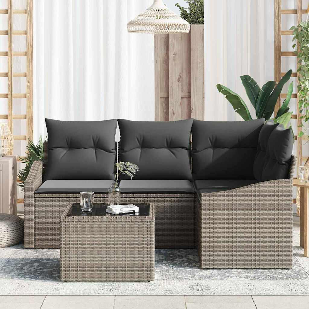 Gartensofa-set mit Kissen 5 pcs Hellgrau Poly-Rattan