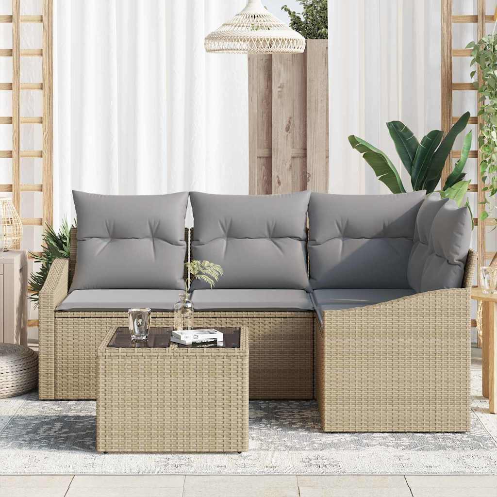 Gartensofa-set mit Kissen 5 pcs Beige und Hellgrau Poly-Rattan