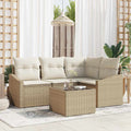 Gartensofa-set mit Kissen 5 pcs Beige und Creme Poly-Rattan