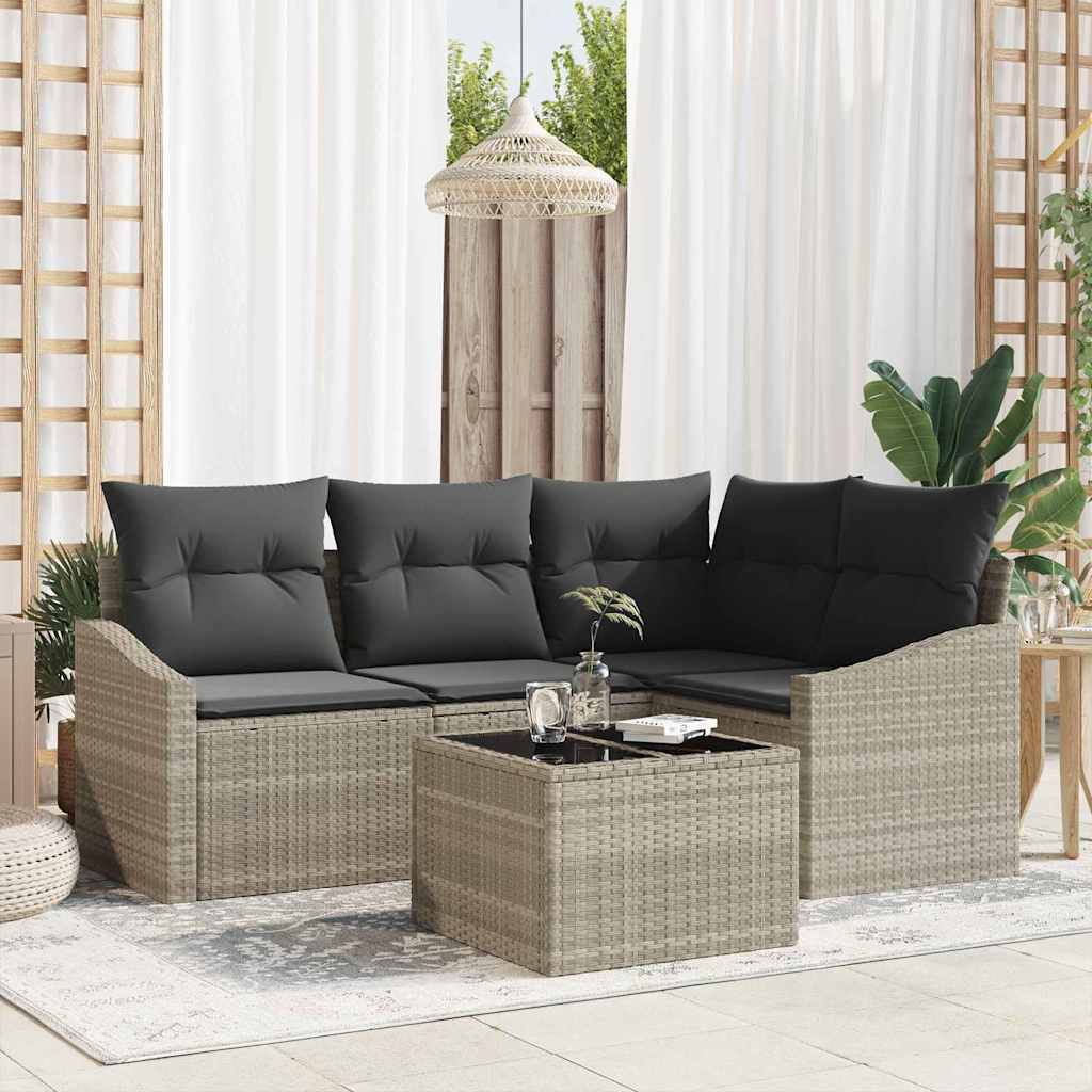 Gartensofa-set mit Kissen 5 pcs Hellgrau Poly-Rattan