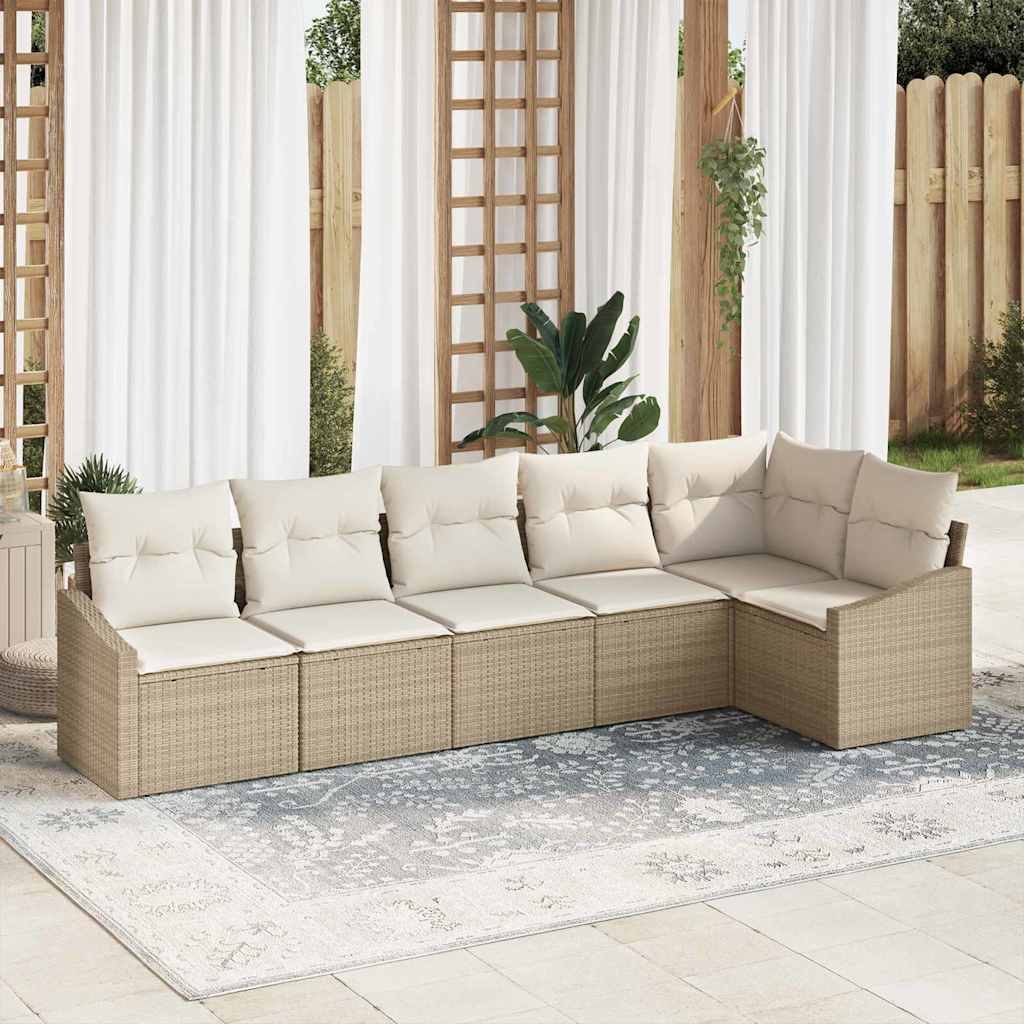 Gartensofa-set mit Kissen 6 pcs Beige und Weiß Poly-Rattan