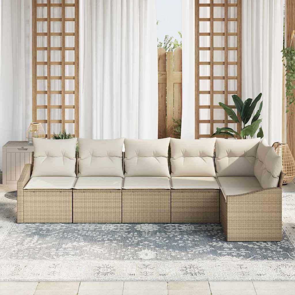 Gartensofa-set mit Kissen 6 pcs Beige und Weiß Poly-Rattan