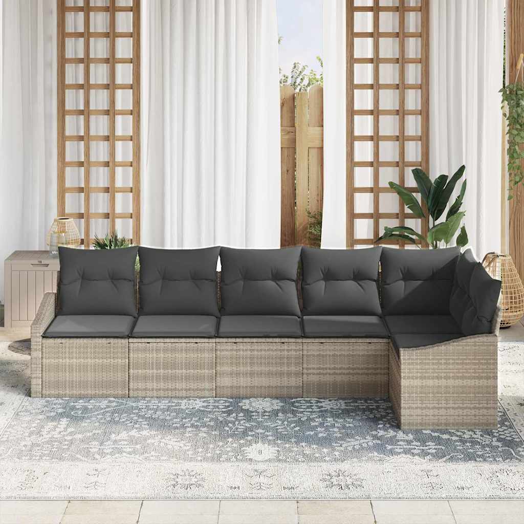 Gartensofa-set mit Kissen 6 pcs Hellgrau Poly-Rattan