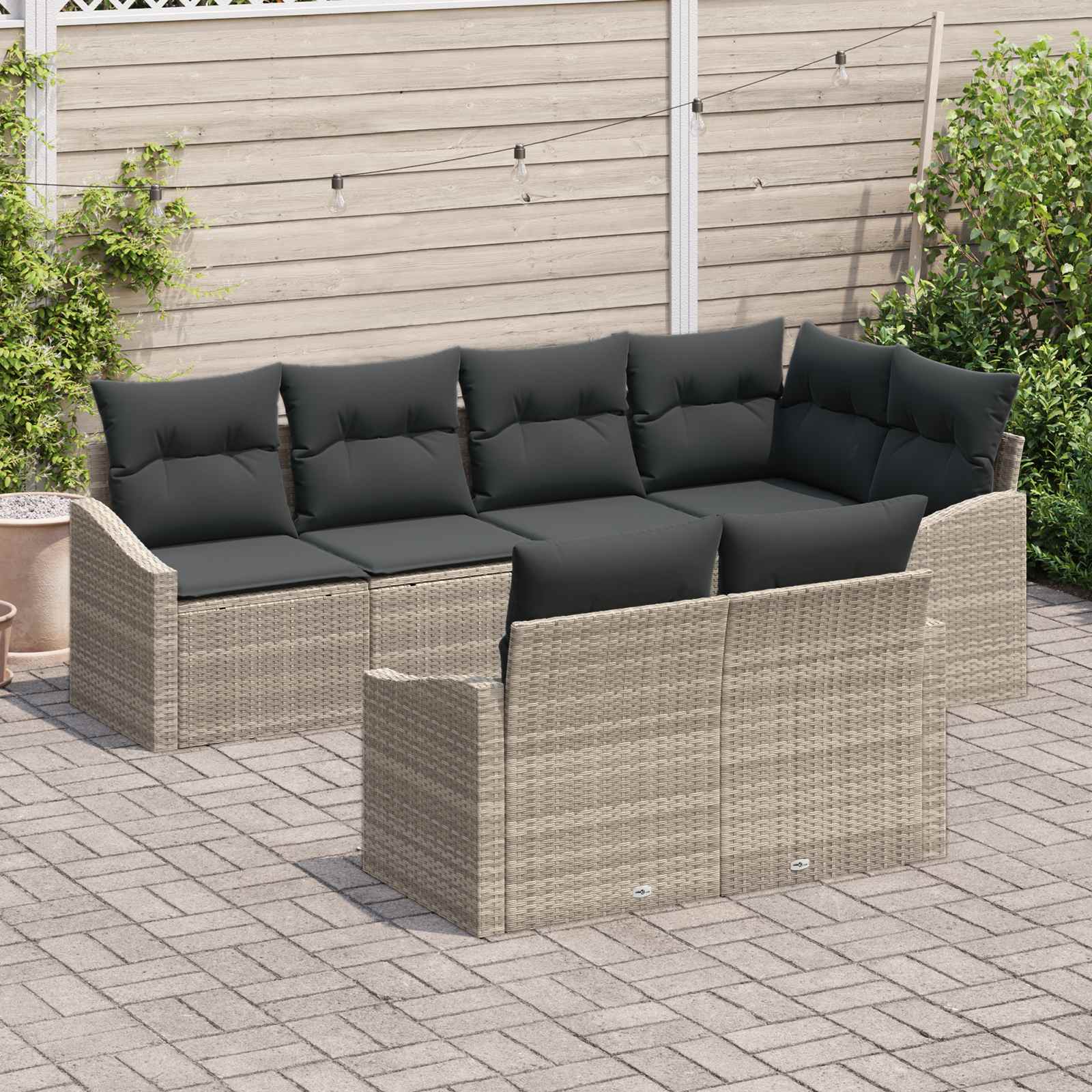 Gartensofa-set mit Kissen 7 pcs Hellgrau Poly-Rattan