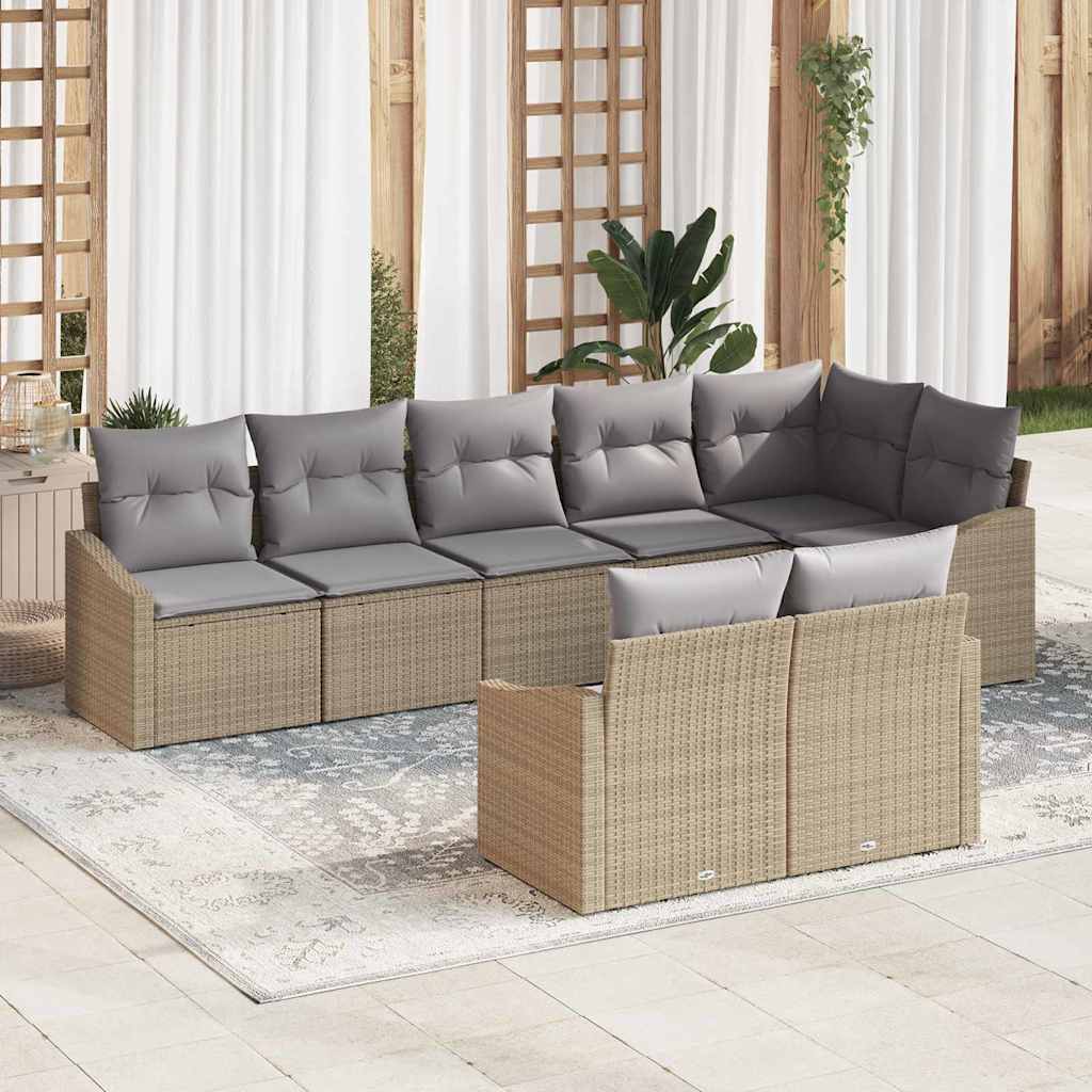 Gartensofa-set mit Kissen 8 pcs Beige und Hellgrau Poly-Rattan