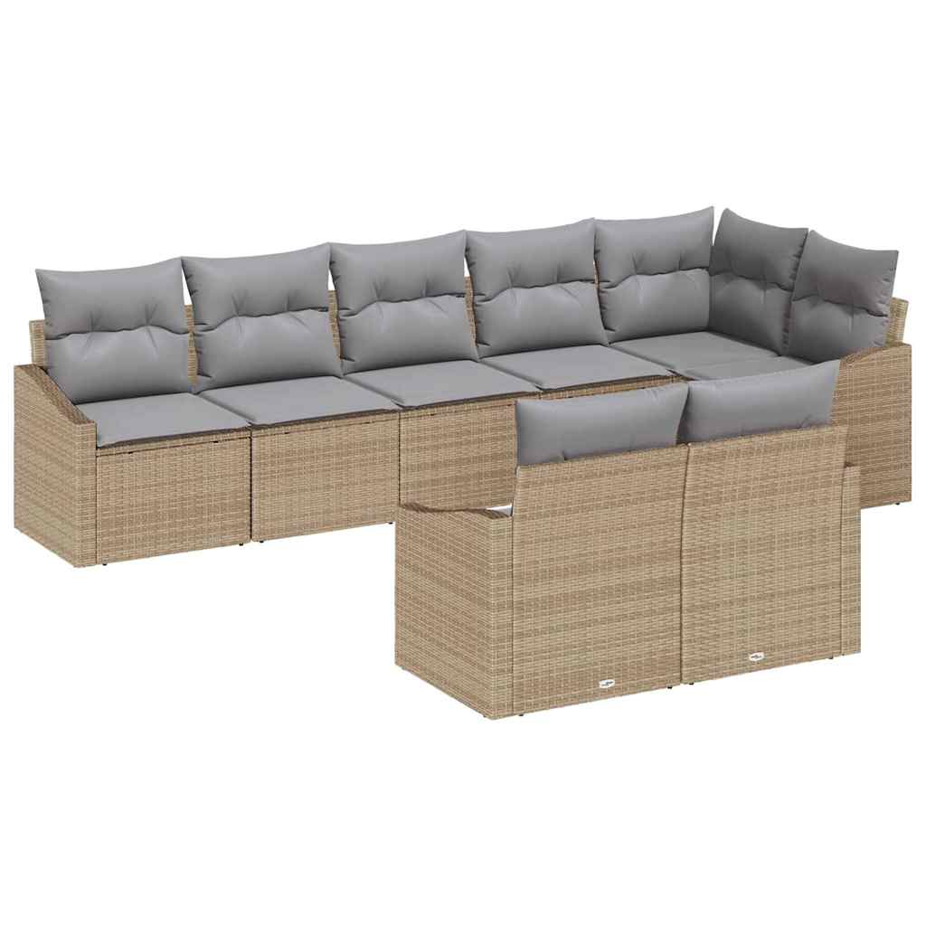 Gartensofa-set mit Kissen 8 pcs Beige und Hellgrau Poly-Rattan
