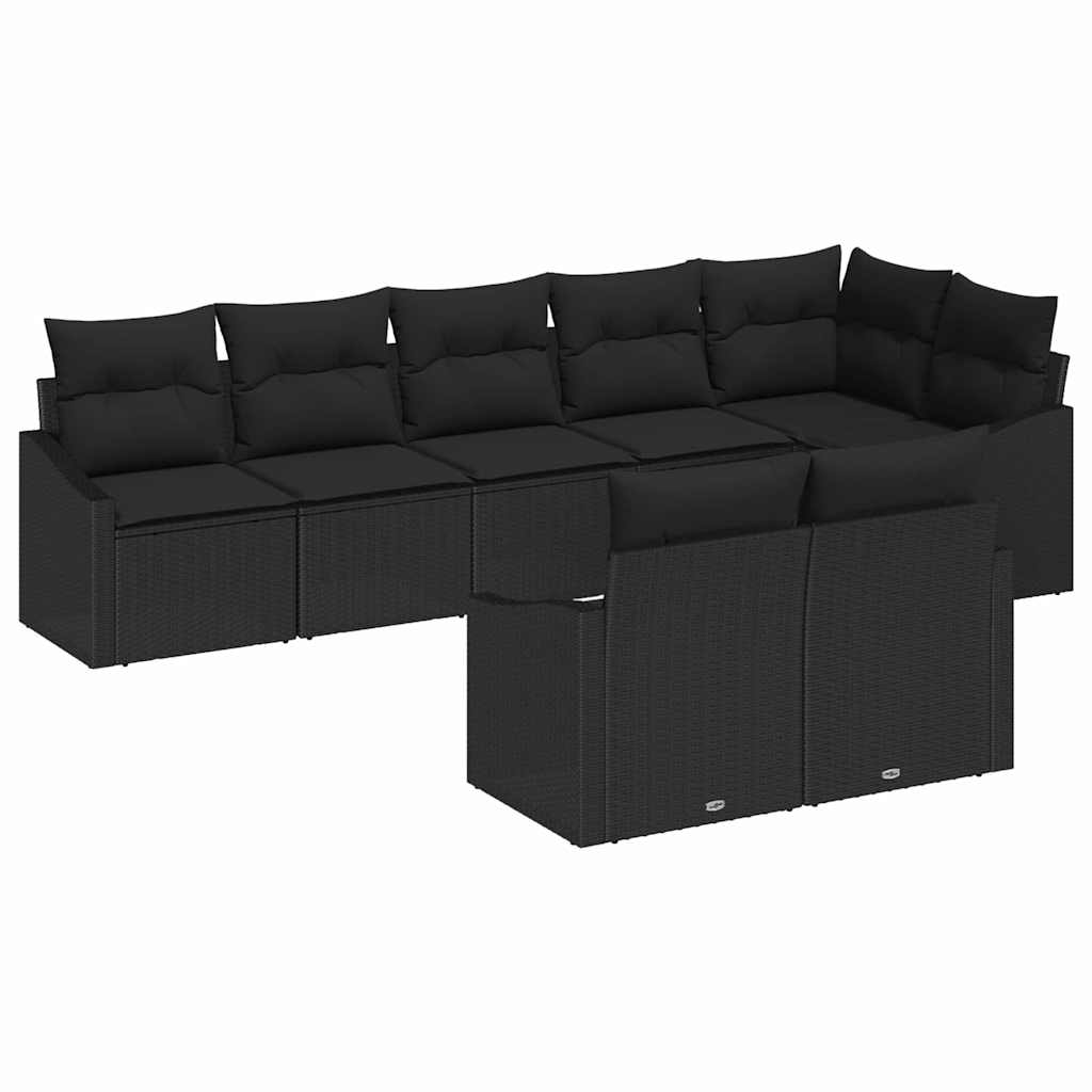Gartensofa-set mit Kissen 8 pcs Schwarz Poly-Rattan