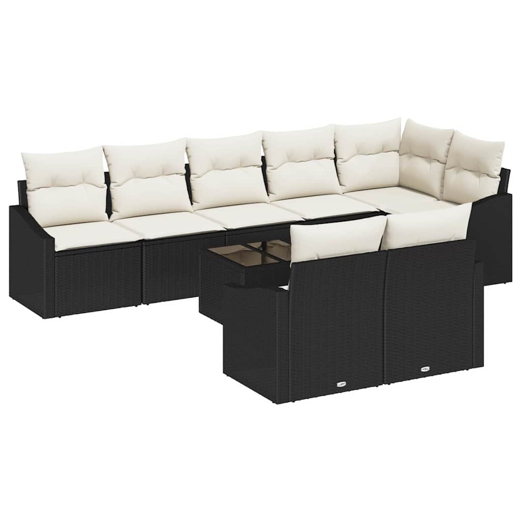 Gartensofa-set mit Kissen 9 pcs Braun und Creme Poly-Rattan