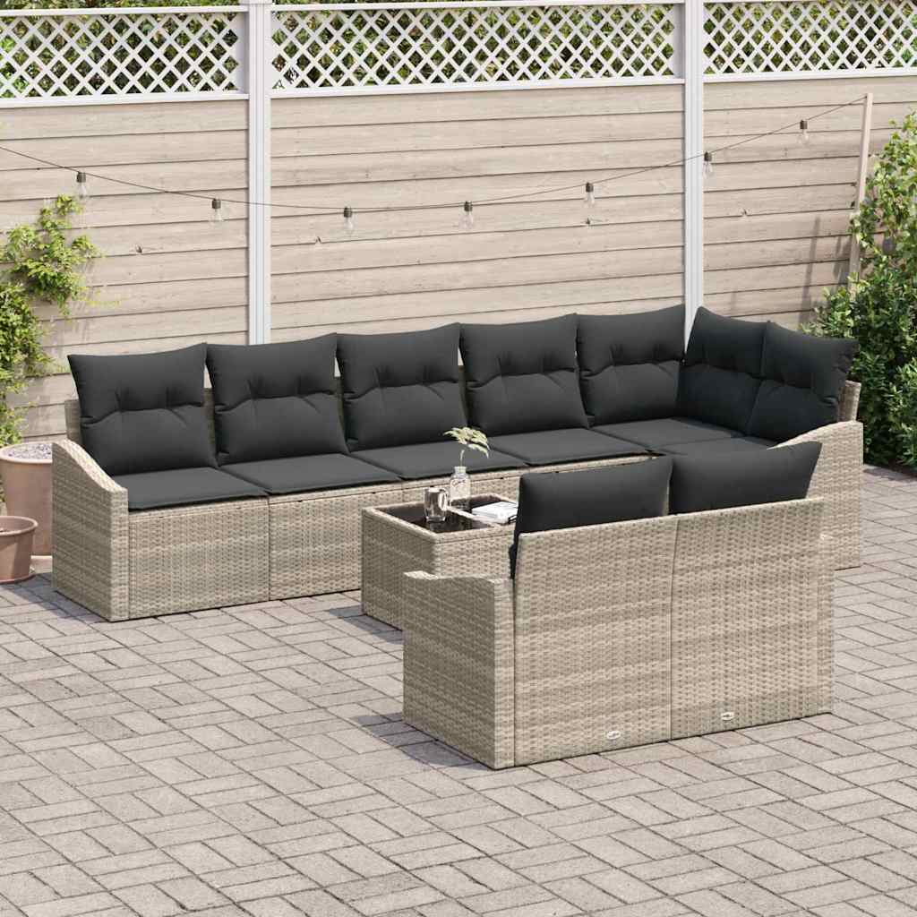 Gartensofa-set mit Kissen 9 pcs Hellgrau Poly-Rattan