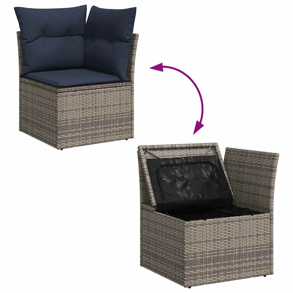 Sofa Set mit Kissen 6 pcs Grau und Marineblau Poly-Rattan