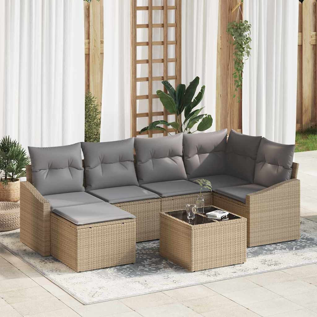 Garten Essgruppe mit Kissen 7 pcs Beige und Hellgrau