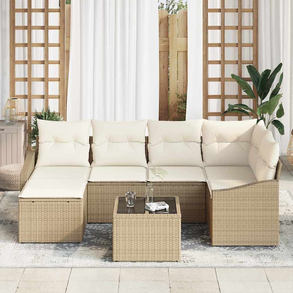 Garten Essgruppe mit Kissen mit Speicher 7 pcs Beige und Creme