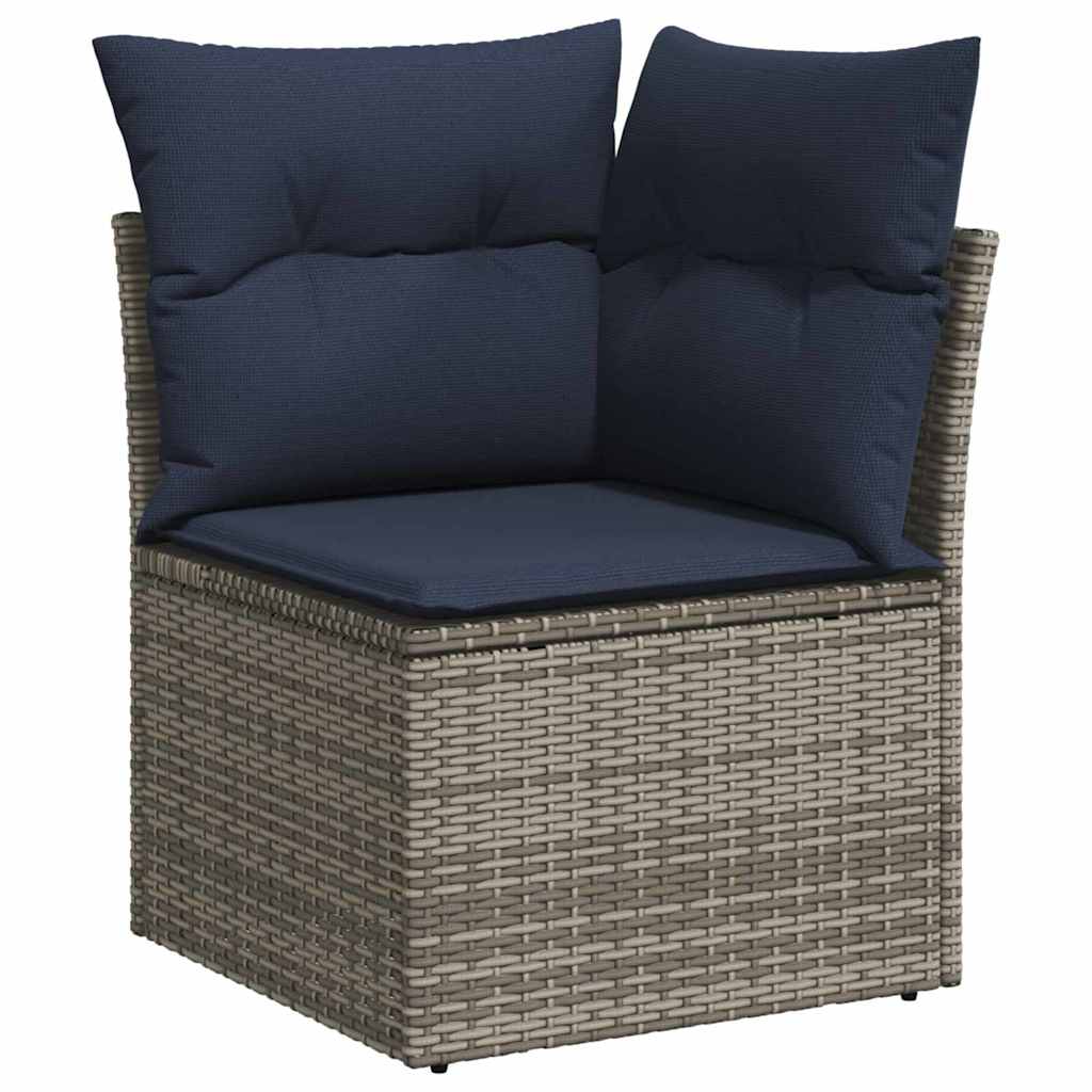 Gartensofa-set 6 pcs Grau und Marineblau Poly-Rattan
