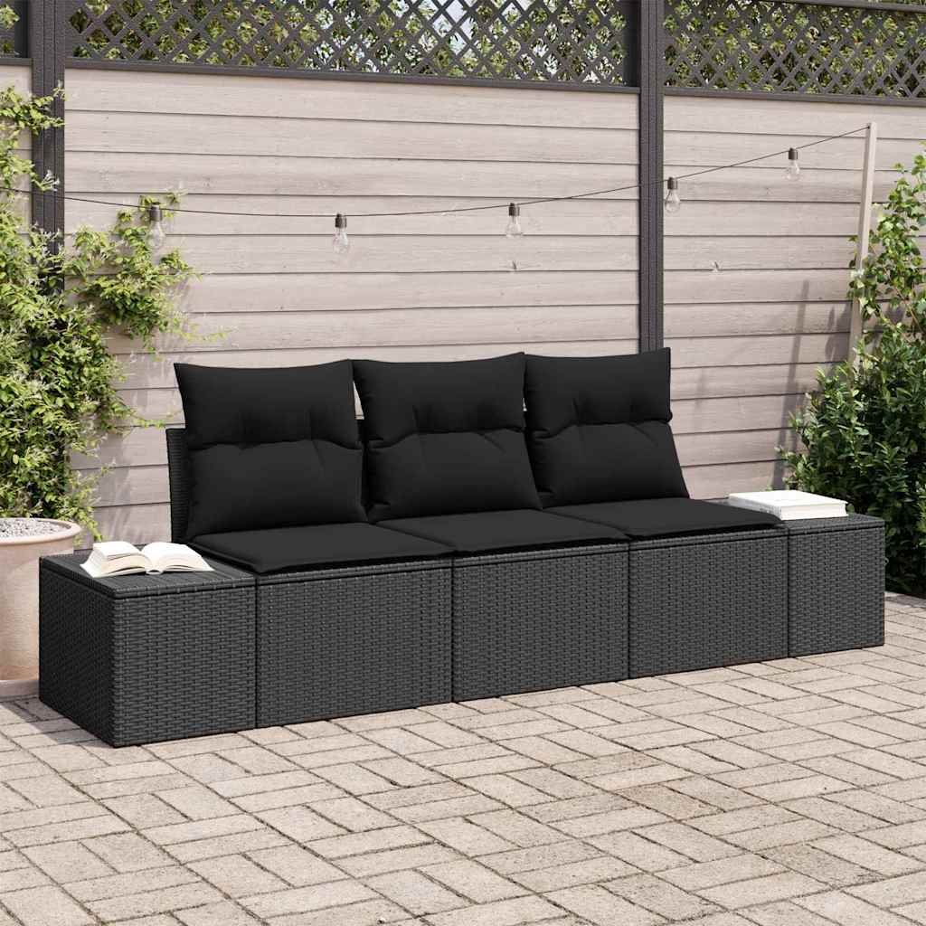 Gartensofa-set mit Speicher 3 pcs Schwarz Poly-Rattan