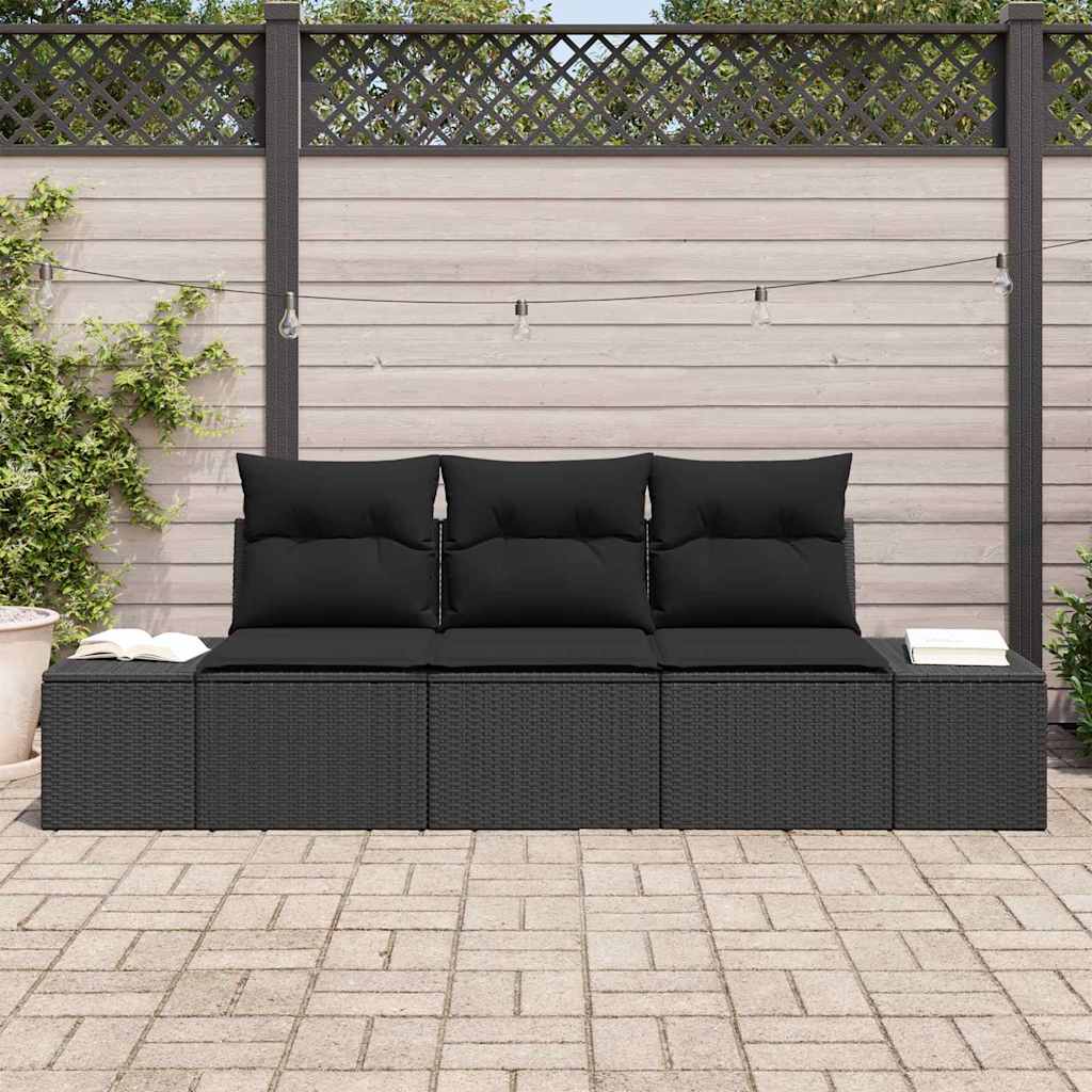 Gartensofa-set mit Speicher 3 pcs Schwarz Poly-Rattan