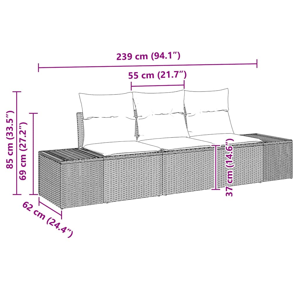 Gartensofa-set mit Speicher 3 pcs Schwarz Poly-Rattan
