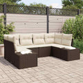Gartensofa-set mit Speicher 6 pcs Braun und Creme Poly Rattan