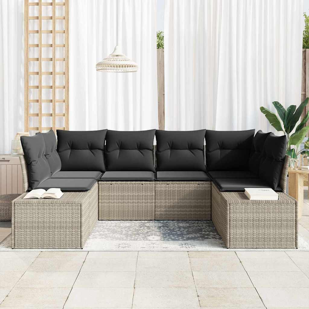 Gartensofa-set mit Speicher 6 pcs Hellgrau Poly Rattan