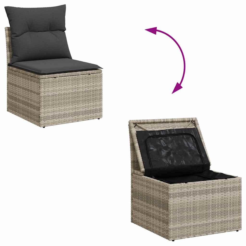 Gartensofa-set mit Speicher 6 pcs Hellgrau Poly Rattan