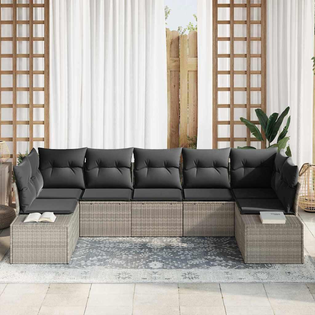 Gartensofa-set mit Speicher 7 pcs Hellgrau Poly Rattan