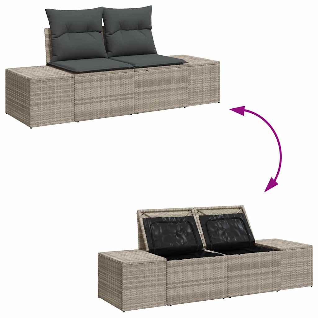 Gartensofa-set mit Speicher 7 pcs Hellgrau Poly Rattan