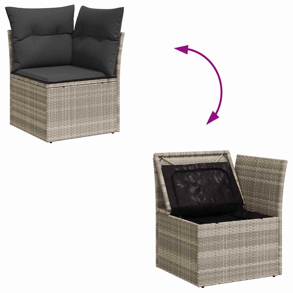 Gartensofa-set mit Speicher 7 pcs Hellgrau Poly Rattan
