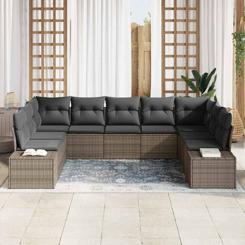 Gartensofa-set mit Kissen 9 pcs Grau Polyrattan