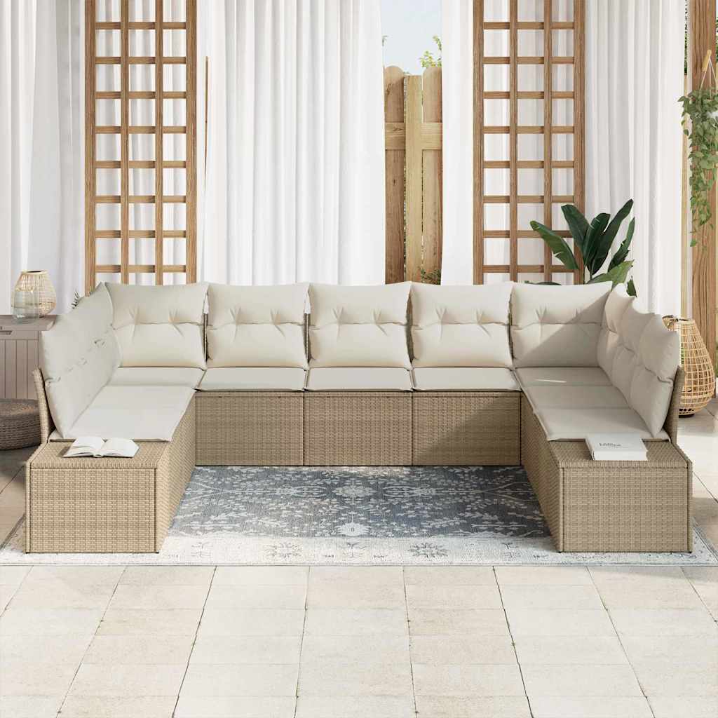 Gartensofa-set mit Kissen 9 pcs Beige und Creme Polyrattan