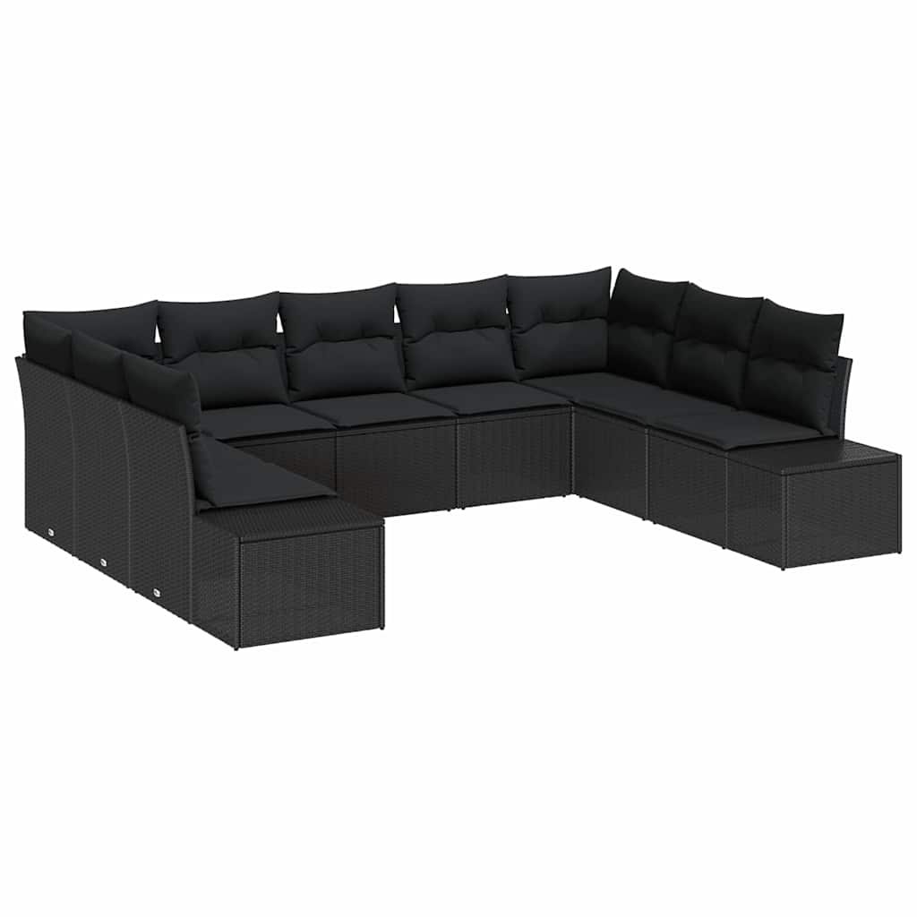 Gartensofa-set mit Kissen 9 pcs Schwarz Polyrattan