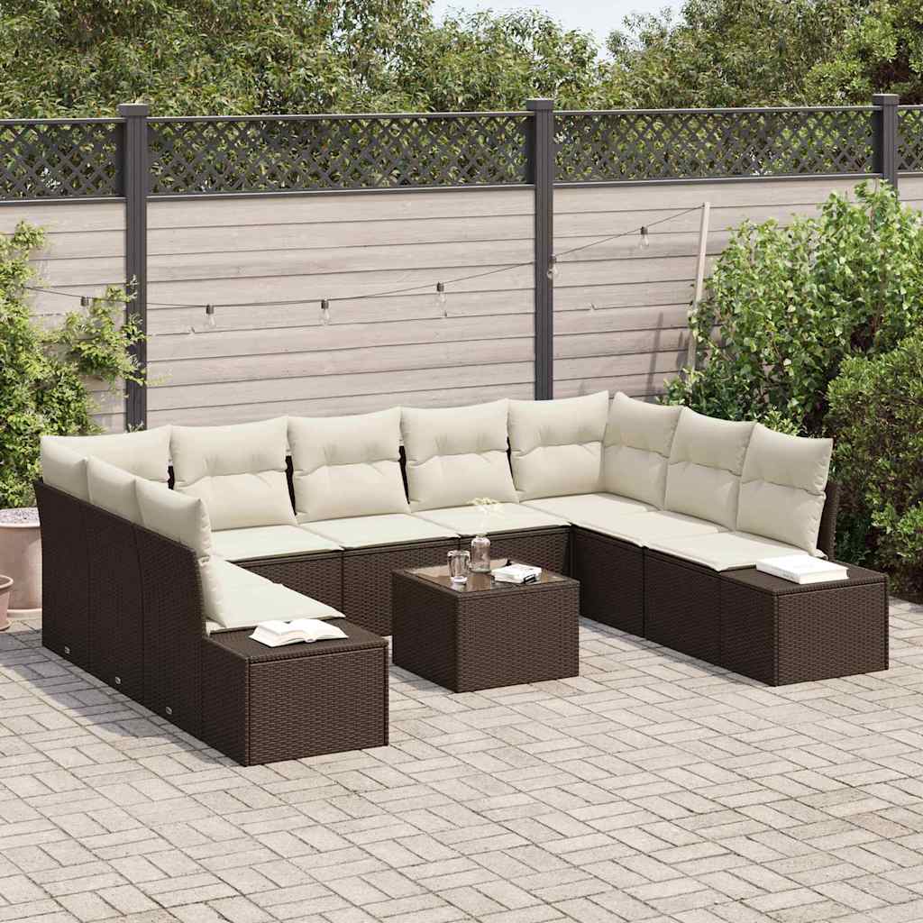 Gartensofa-set mit Kissen 9 pcs Braun und Creme Polyrattan