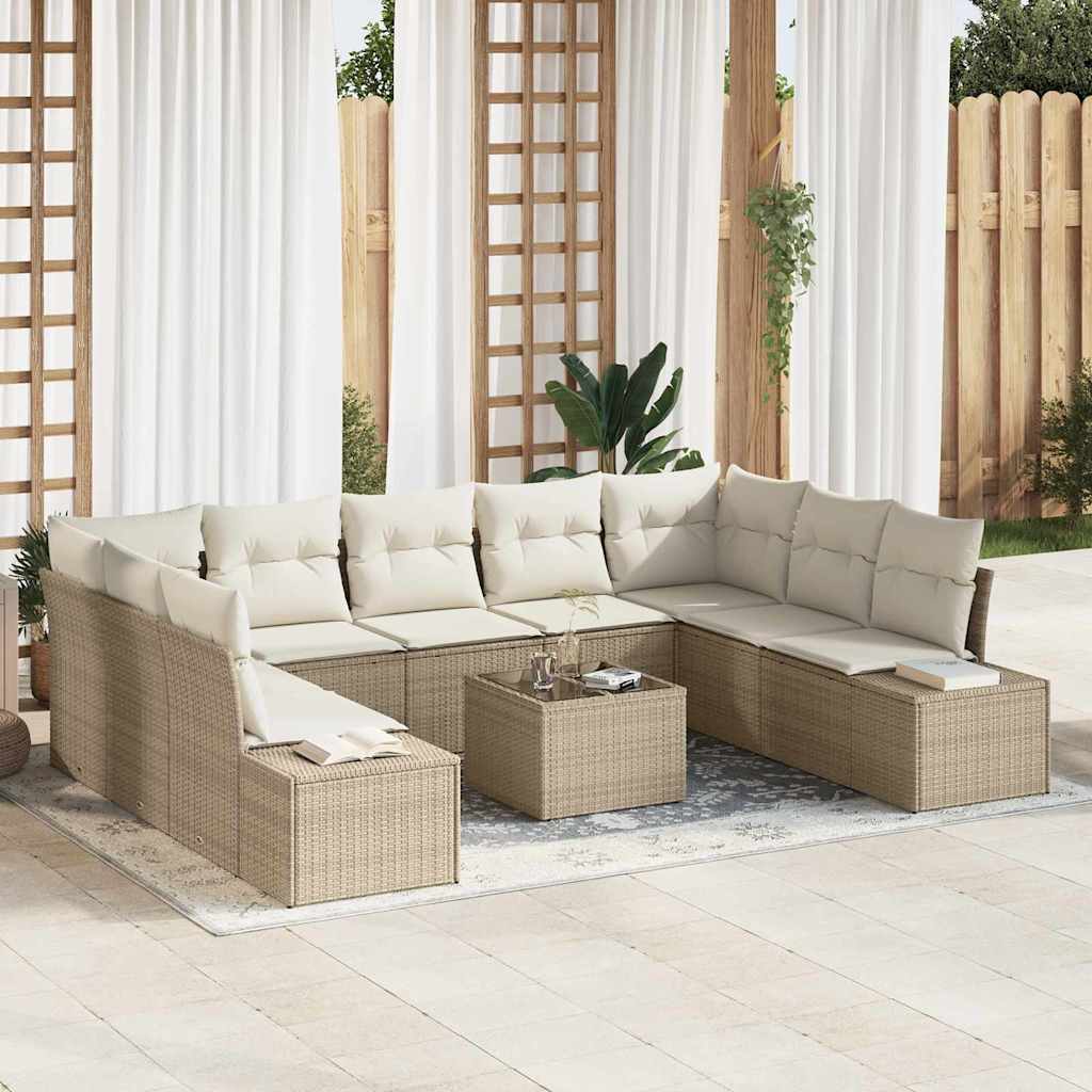 Gartensofa-set mit Kissen 9 pcs Beige und Creme Polyrattan