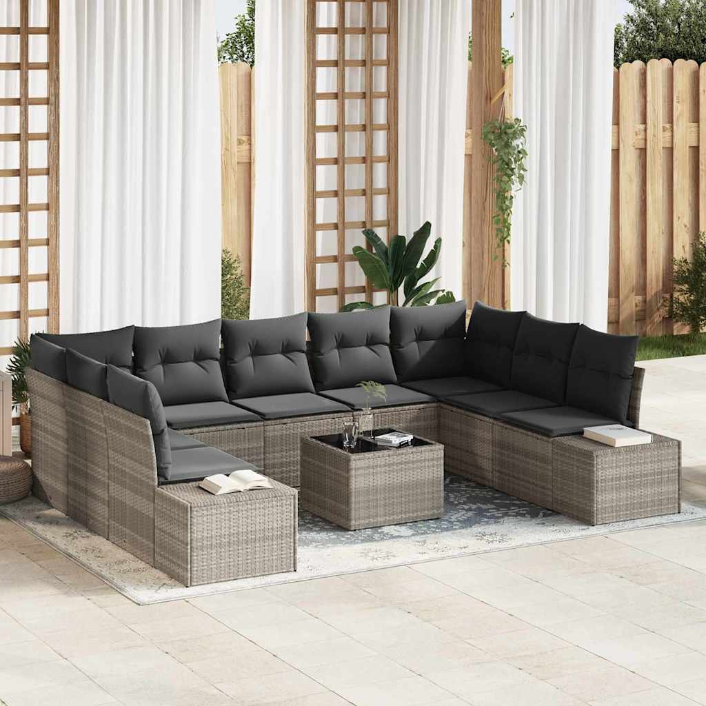 Gartensofa-set mit Kissen 9 pcs Hellgrau Polyrattan