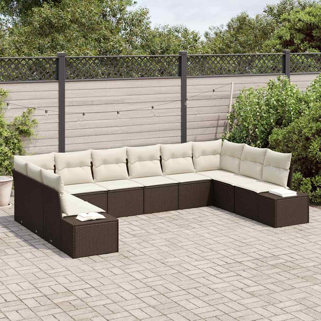 Gartensofa-set mit Kissen 10 pcs Braun und Creme Polyrattan