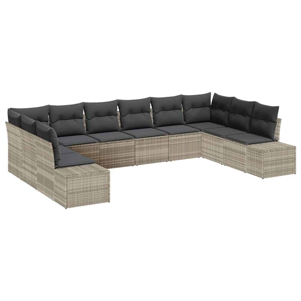 Gartensofa-set mit Kissen 10 pcs Hellgrau Polyrattan