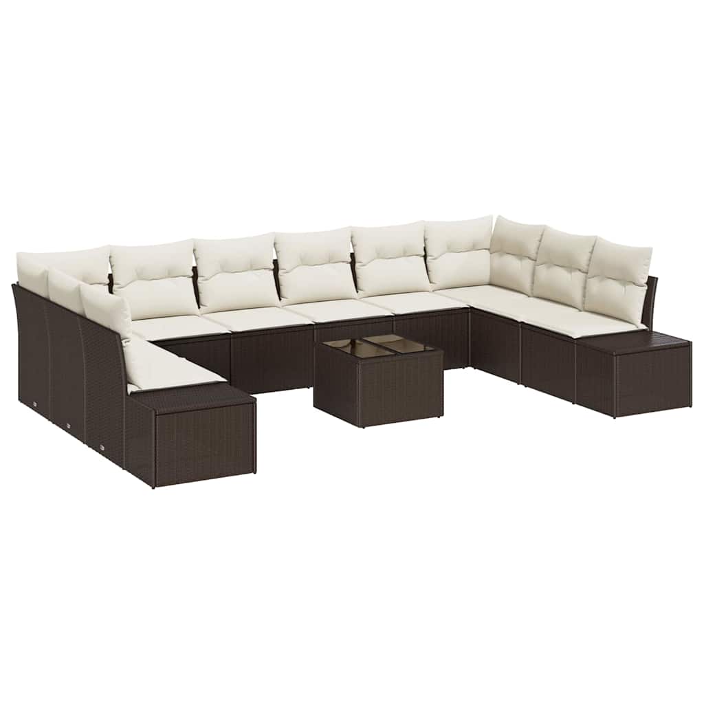 Gartensofa-set mit Kissen 10 pcs Braun und Creme Polyrattan