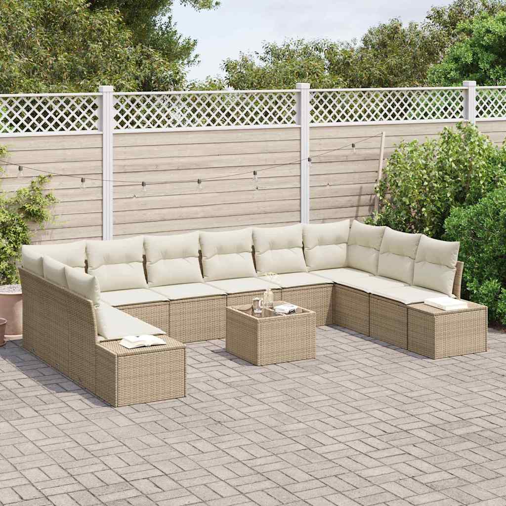 Gartensofa-set mit Kissen 10 pcs Beige und Creme Polyrattan
