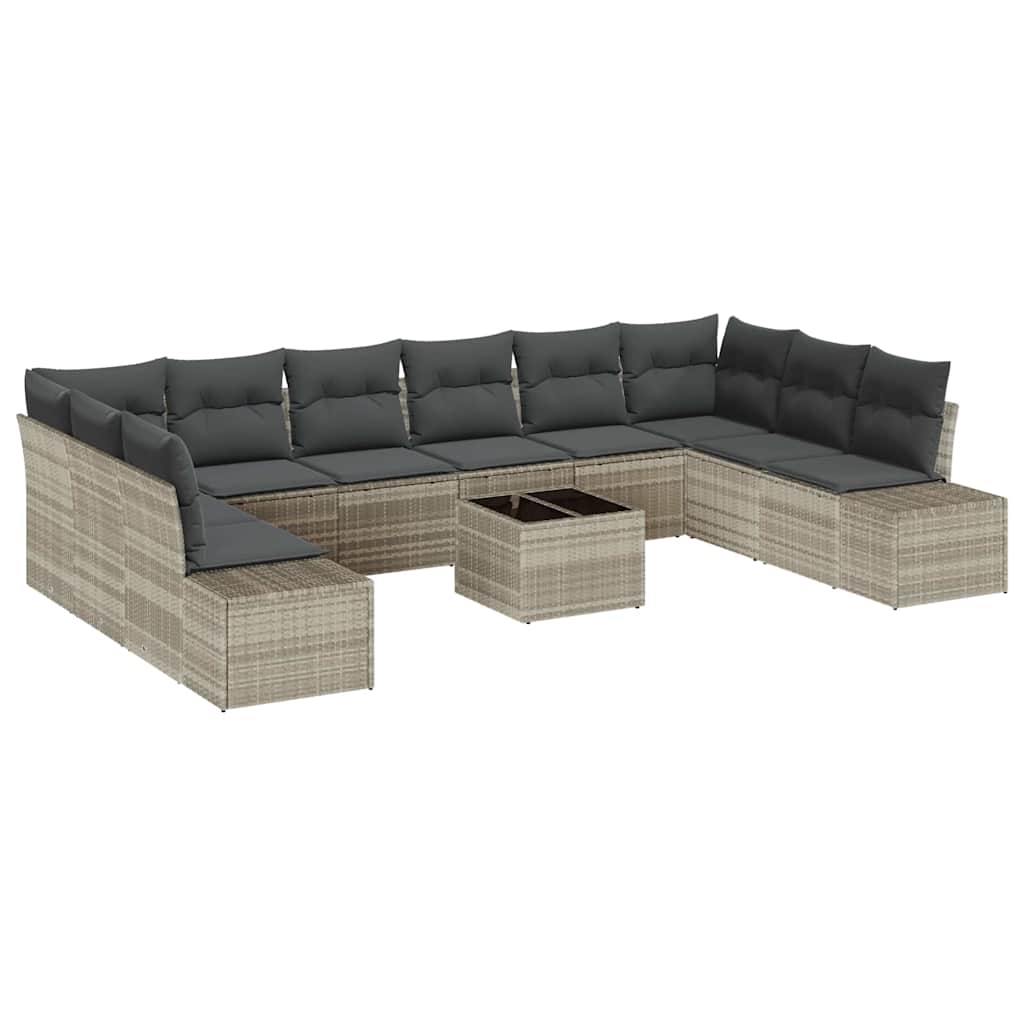 Gartensofa-set mit Kissen 10 pcs Hellgrau Polyrattan