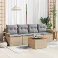 Gartensofa-set 5 pcs Beige und Hellgrau Poly-Rattan