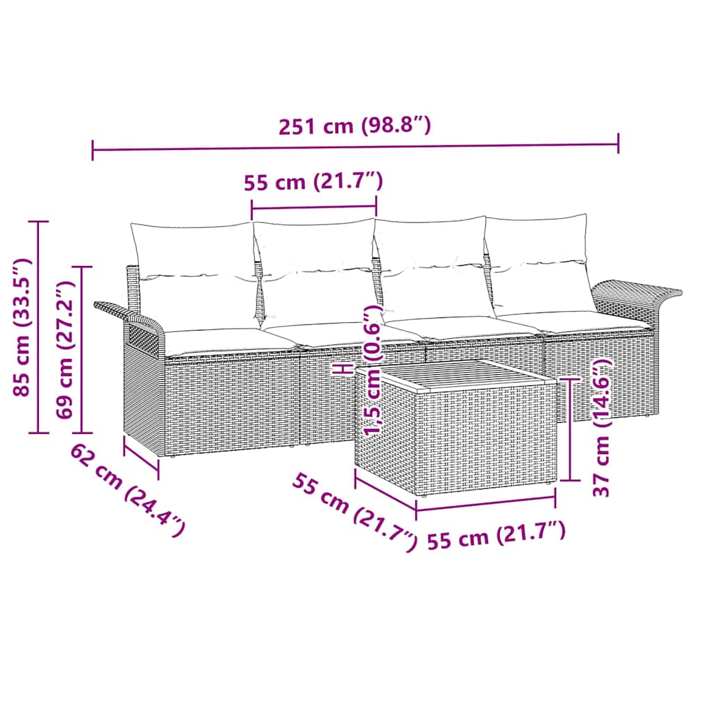 Gartensofa-set mit Speicher 5 pcs Beige und Creme Poly-Rattan