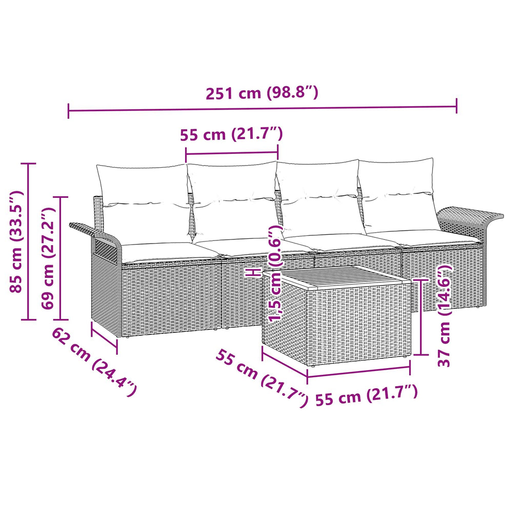 Gartensofa-set 5 pcs Grau und Marineblau Poly-Rattan
