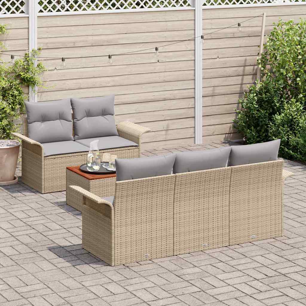 Gartensofa-set 6 pcs Beige und Hellgrau Poly-Rattan