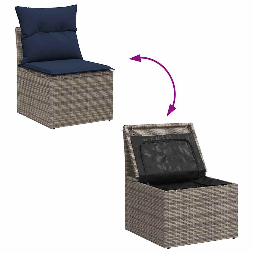 Gartensofa-set 6 pcs Grau und Marineblau Poly-Rattan
