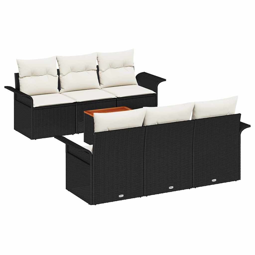Gartensofa-set mit Speicher 7 pcs Schwarz und Creme Poly-Rattan