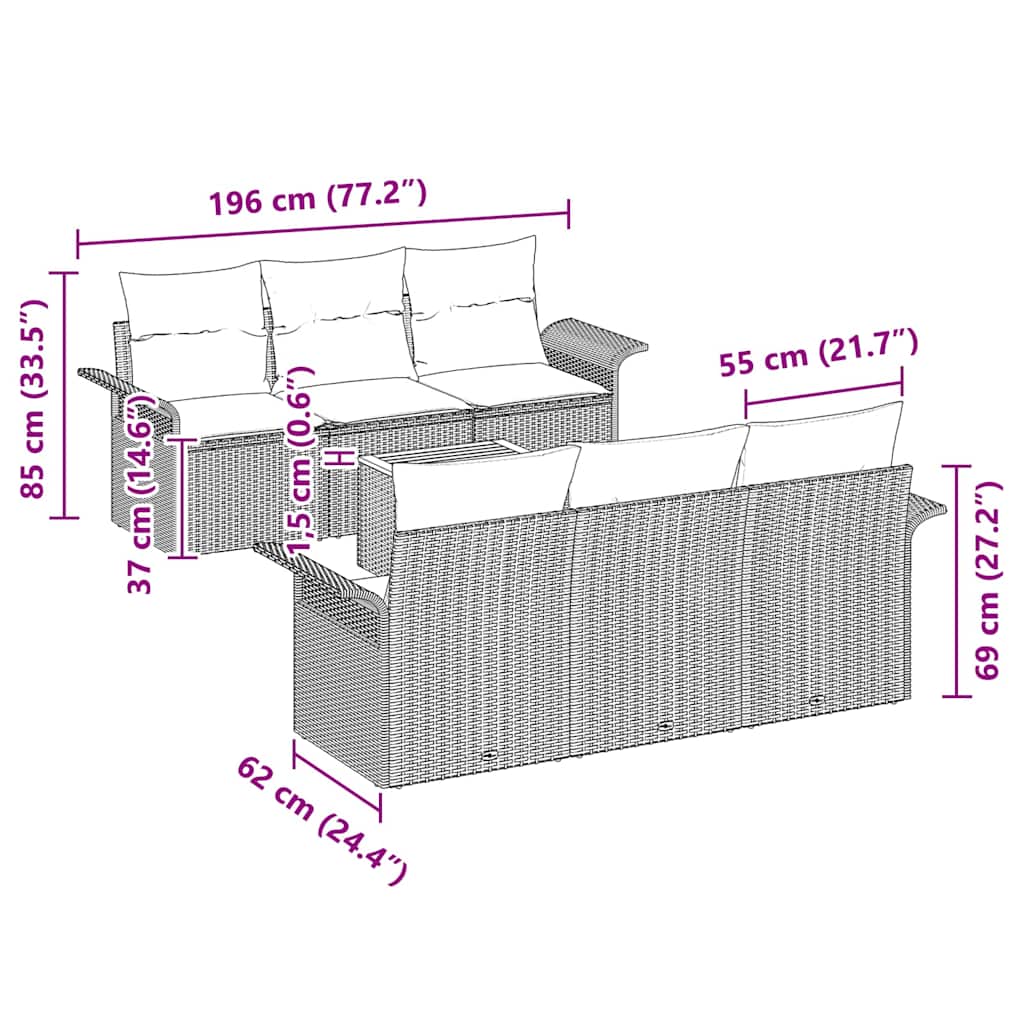 Gartensofa-set mit Speicher 7 pcs Beige und Creme Poly-Rattan