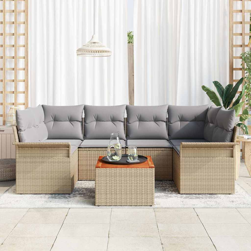 Gartensofa-set 7 pcs Beige und Hellgrau Poly-Rattan