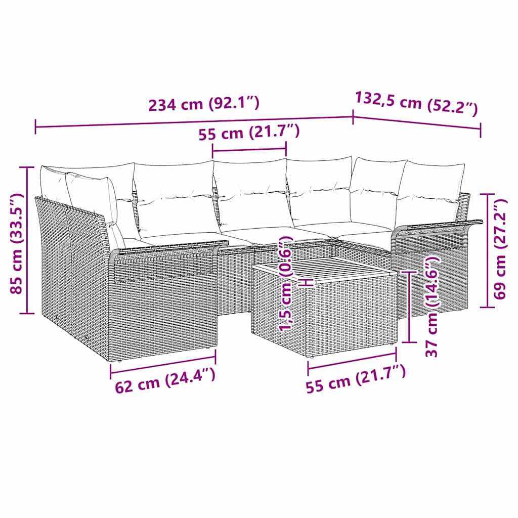 Gartensofa-set mit Speicher 7 pcs Beige und Creme Poly-Rattan