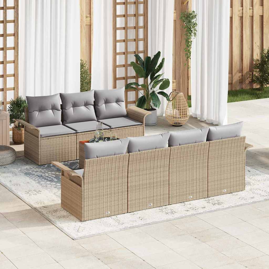 Gartensofa-set 8 pcs Beige und Hellgrau Poly-Rattan